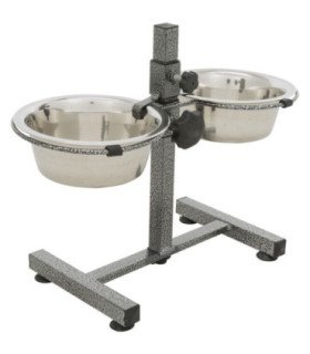 Soporte regulable con comederos de acero inoxidable