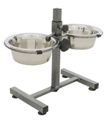 Soporte regulable con comederos de acero inoxidable