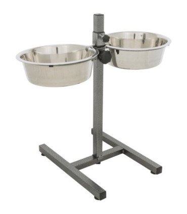 Soporte regulable con comederos de acero inoxidable