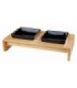Elegante set de comederos con soporte de madera y cerámica