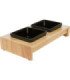 Elegante set de comederos con soporte de madera y cerámica