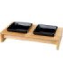 Elegante set de comederos con soporte de madera y cerámica