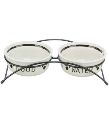 Comederos cerámicos con soporte metálico y base antideslizante