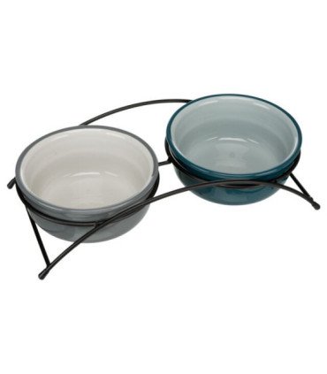 Comederos cerámicos con soporte metálico negro