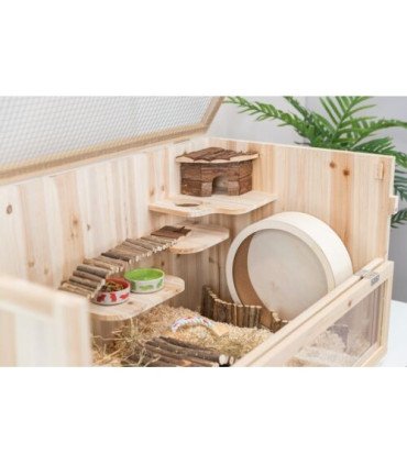 Casa para roedores con panel de acrílico