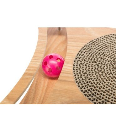 Tabla rascadora con marco de madera y pelotas