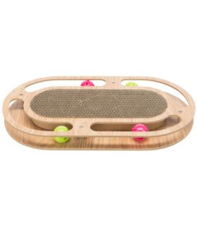 Tabla rascadora en madera con pelotas de juguete