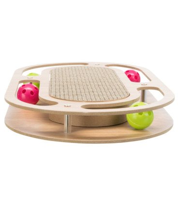 Tabla rascadora en madera con pelotas de juguete