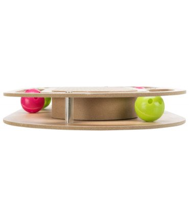 Tabla rascadora en madera con pelotas de juguete