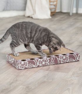 Tabla de cartón rosa con bolas para gatos