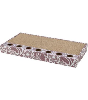 Tabla de cartón rosa con bolas para gatos