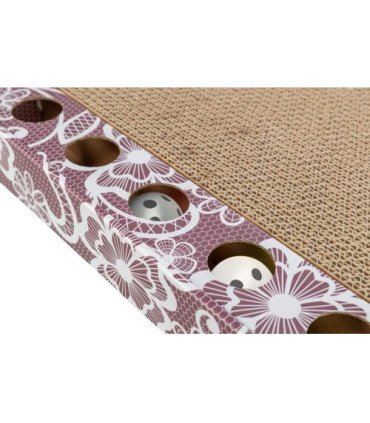Tabla de cartón rosa con bolas para gatos