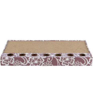 Tabla de cartón rosa con bolas para gatos