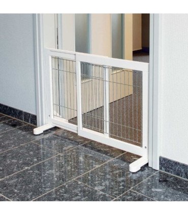 Barrera de madera barnizada con barrotes galvanizados