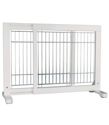 Barrera de madera barnizada con barrotes galvanizados