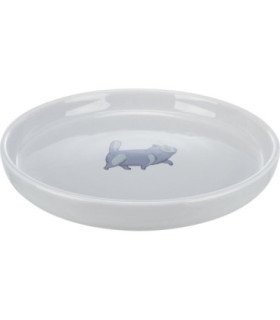 Comedero de cerámica plana y ancha en azul/gris