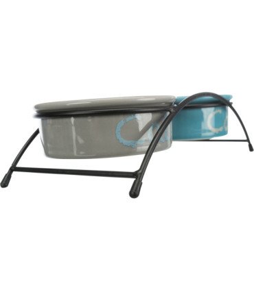 Comederos cerámicos con soporte metálico y diseño colorido