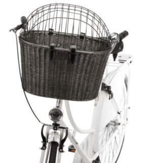 Cesta para bicicleta con cojín gris y rejilla