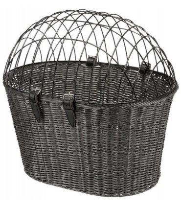 Cesta para bicicleta con cojín gris y rejilla