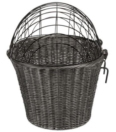 Cesta para bicicleta con cojín gris y rejilla