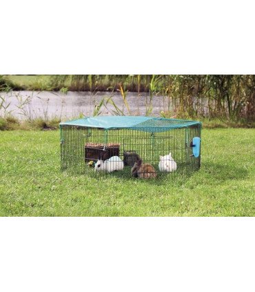 Recinto metálico para animales con red y puerta