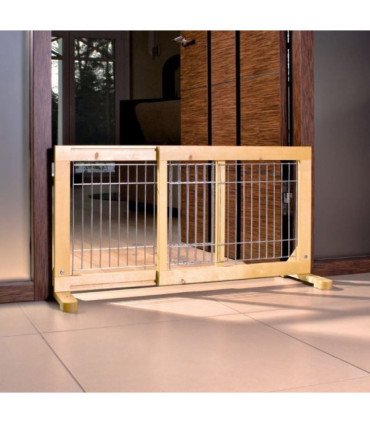 Barrera de madera para mascotas con barrotes galvanizados