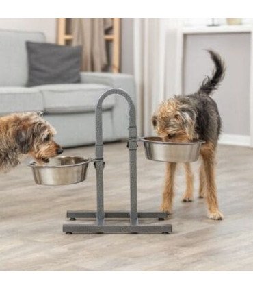 Soporte con comederos de acero inoxidable ajustables