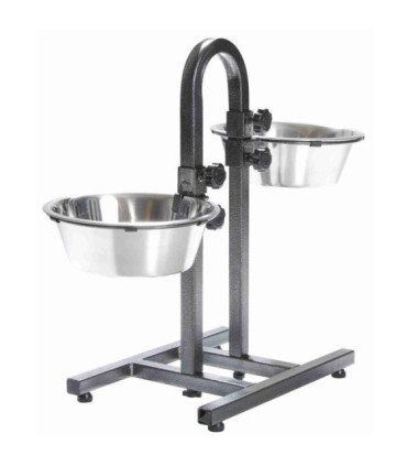 Soporte con comederos de acero inoxidable ajustables