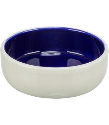 Comedero de cerámica en crema y azul