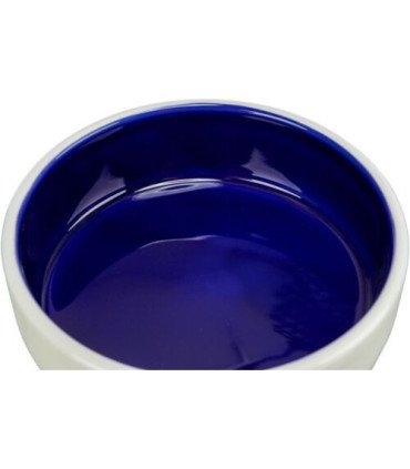 Comedero de cerámica en crema y azul