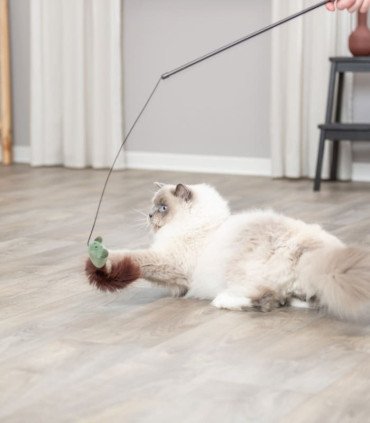 Varita con ratón para gatos, felpa suave