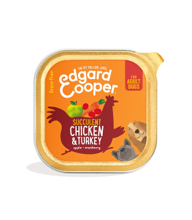 Comida natural para perros adultos con pollo, pavo y manzana