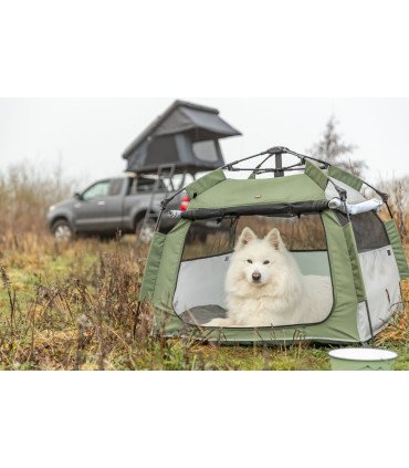 Tienda pop-up para perros con protección solar y malla