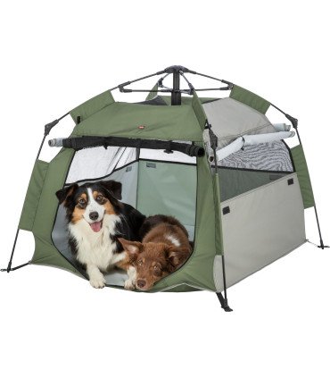 Tienda pop-up para perros con protección solar y malla