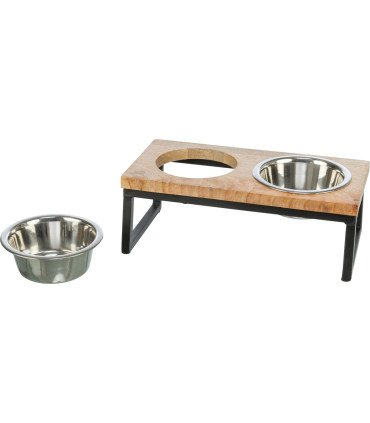 Set de comederos de madera y metal