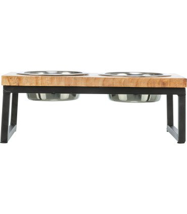 Set de comederos de madera y metal