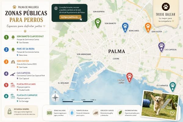 Mapa de zonas públicas para perros en Palma de Mallorca